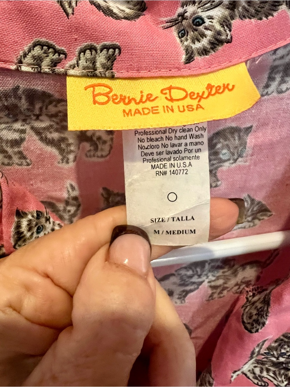 Bernie Dexter Pink Cat W/blue eyed Print Dress
